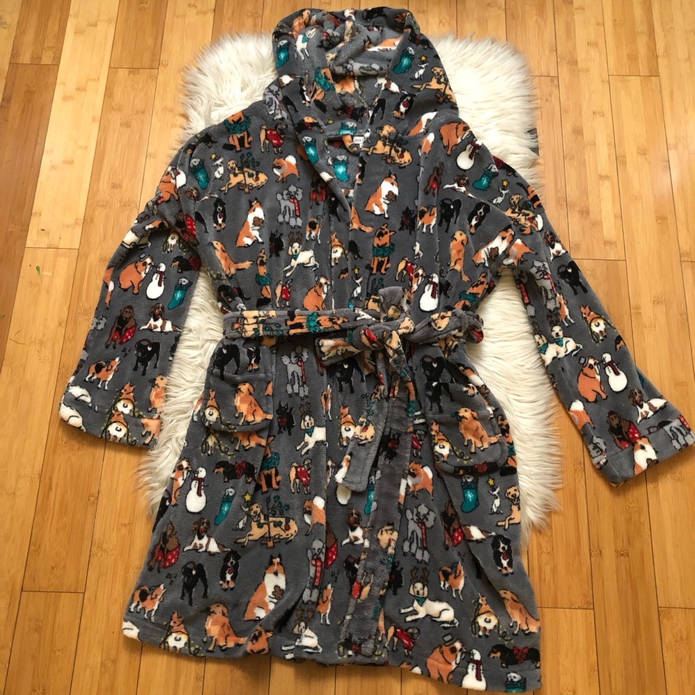 Vera Bradley Holidays Cozy Pet Dog Breeds Print Hooded Grey Fleece Robe 2X/3X